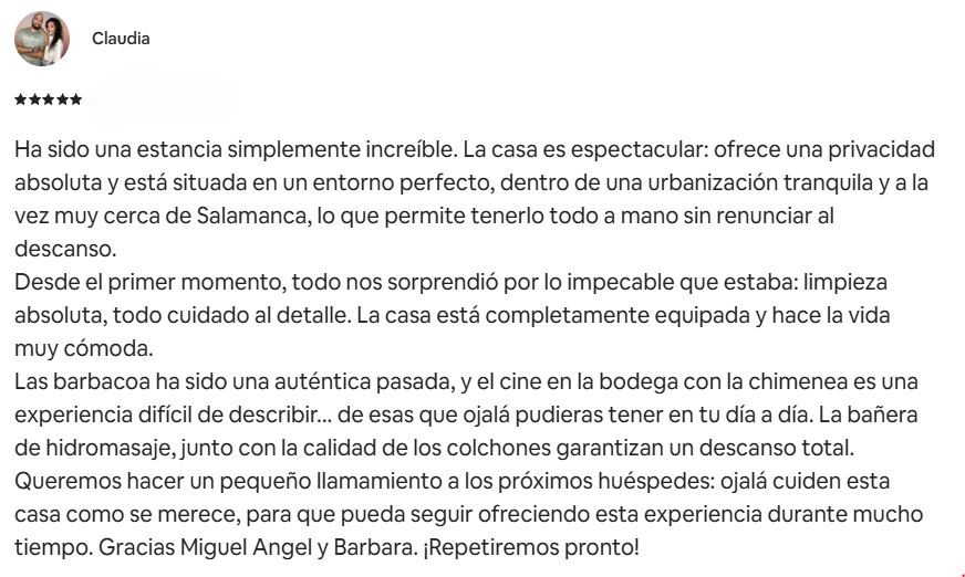 Reseña de Claudia sobre su estancia en Casa Turística La Almunia