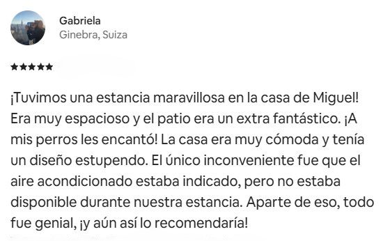 Reseña de Gabriela sobre su estancia en Casa Turística La Almunia